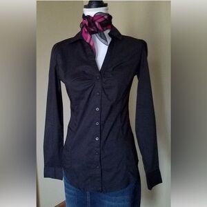 Sexy Fitted Black Stradivarius V-neck Dress Shirt from Spain